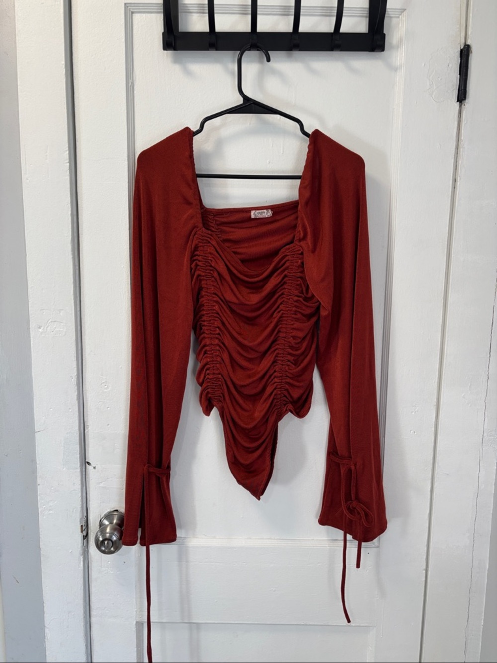 Free People Ruched Long-Sleeve Top in Rust